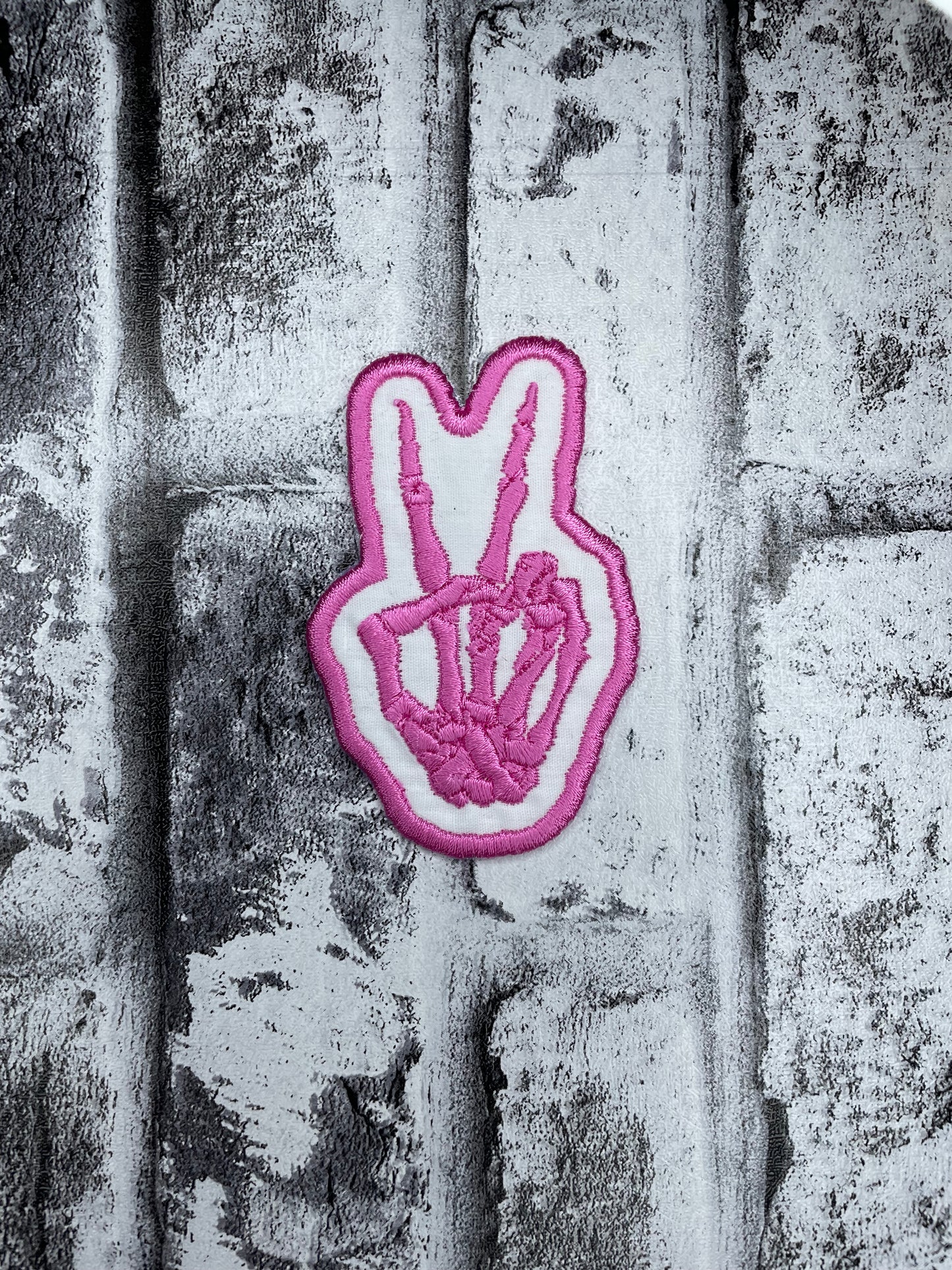 Skelly Hand Peace Sign Iron-On Patch