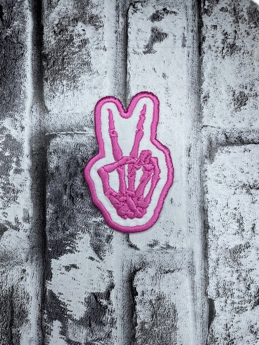 Skelly Hand Peace Sign Iron-On Patch