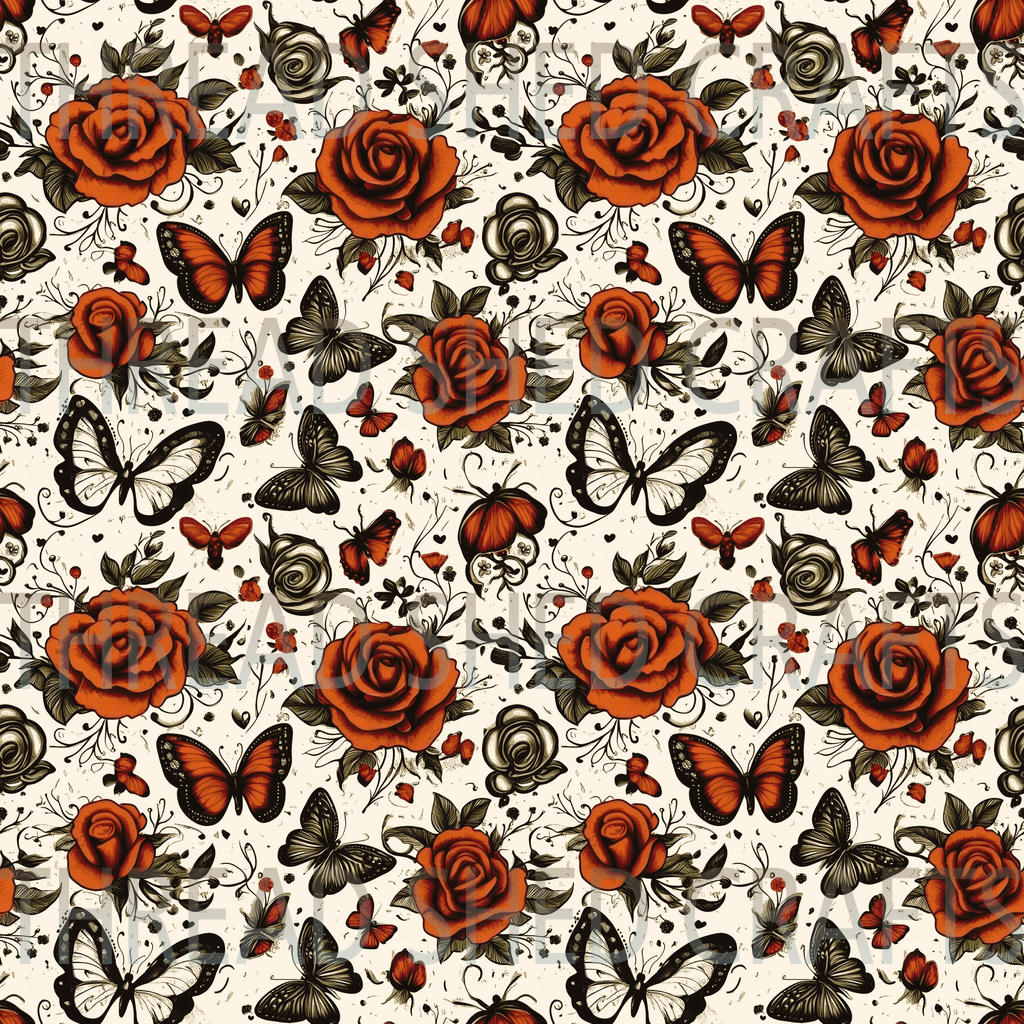 Vintage Tattoo Floral Butterflies